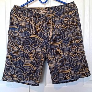 Patagonia Mens 30 Board Shorts Drawstring Blue Tan Waves
